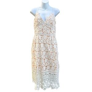 White Embroidered Lace Hollow Out Nude Illusion Aline Midi